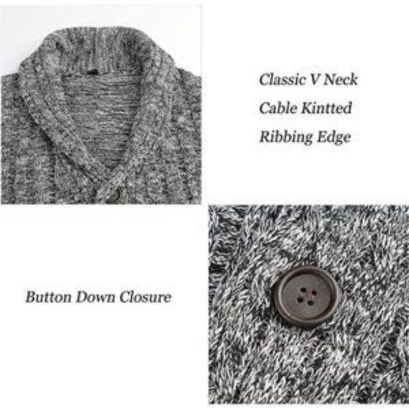Men's Cardigan Sweater Cable Knitted Slim Fit Grey​ - Picture 5 of 8